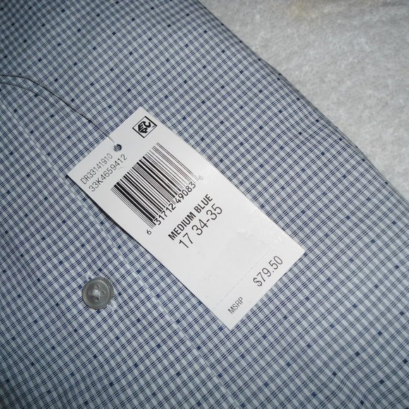 CALVIN KLEIN MED. BLUE CHECKS SLIM FIT DRESS SHIRT - Picture 3 of 5